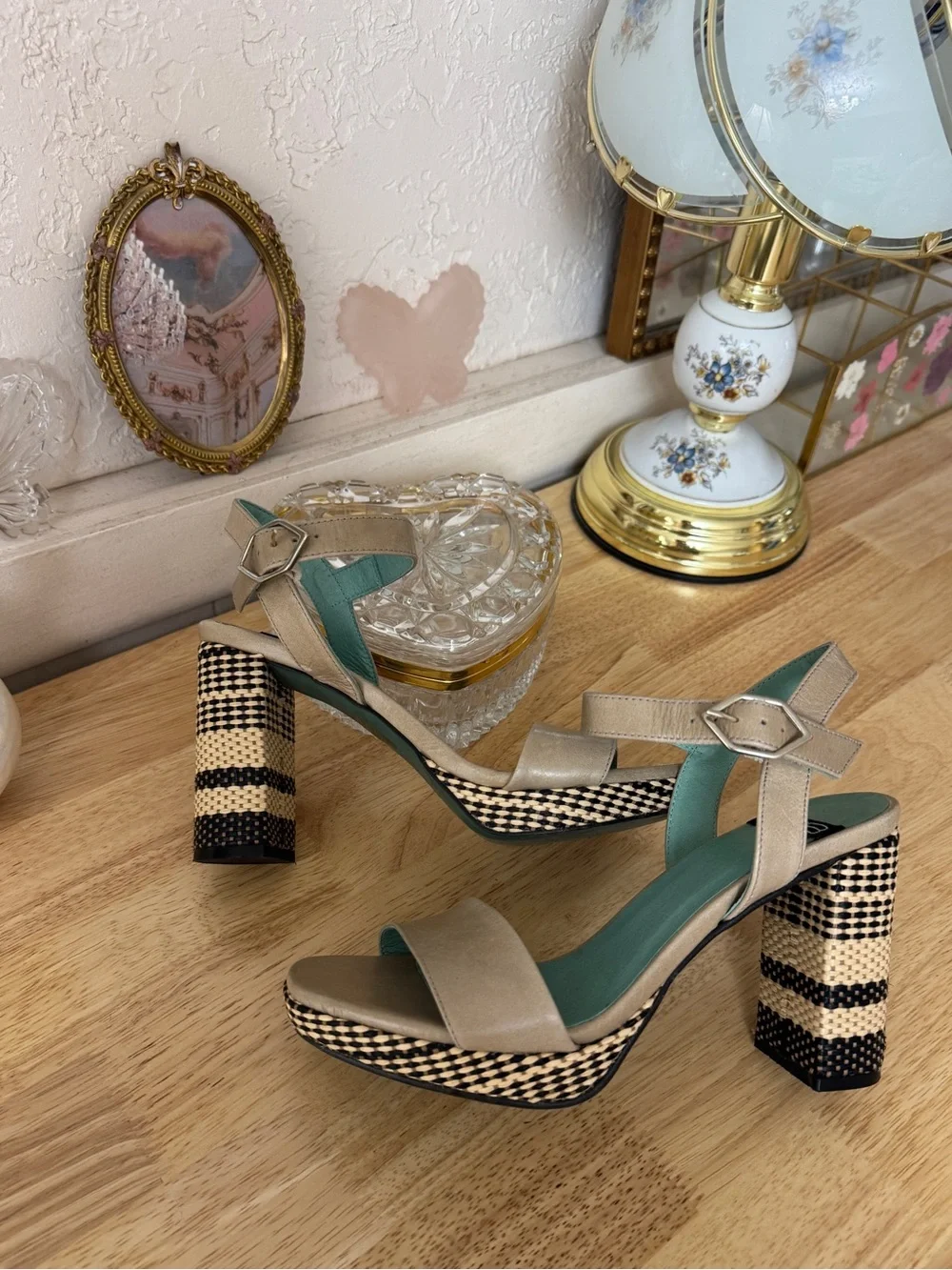 Y2K LAB platform heels with chunky woven block heels size 37 Boho Indie